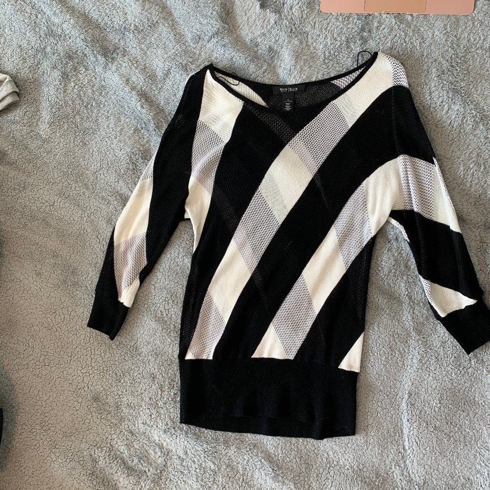 Black and White sheer knit top